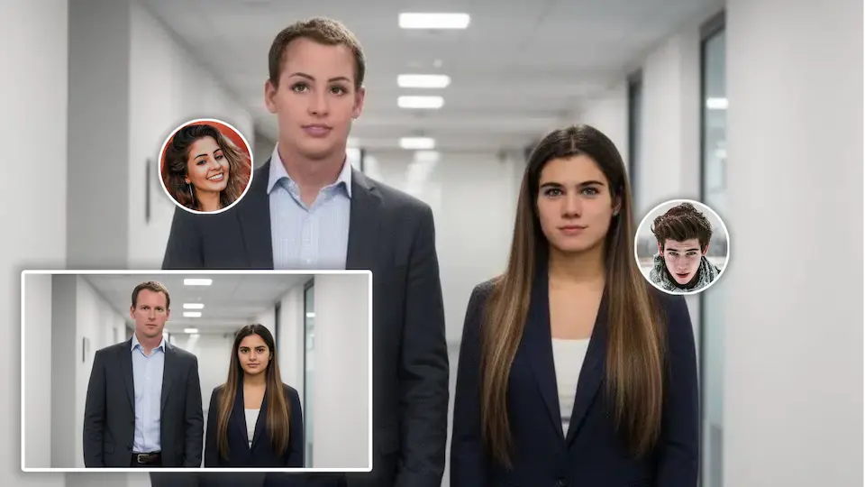 Multiple face swap with HD quality showing sharp details, natural textures, and vibrant colors in group photo