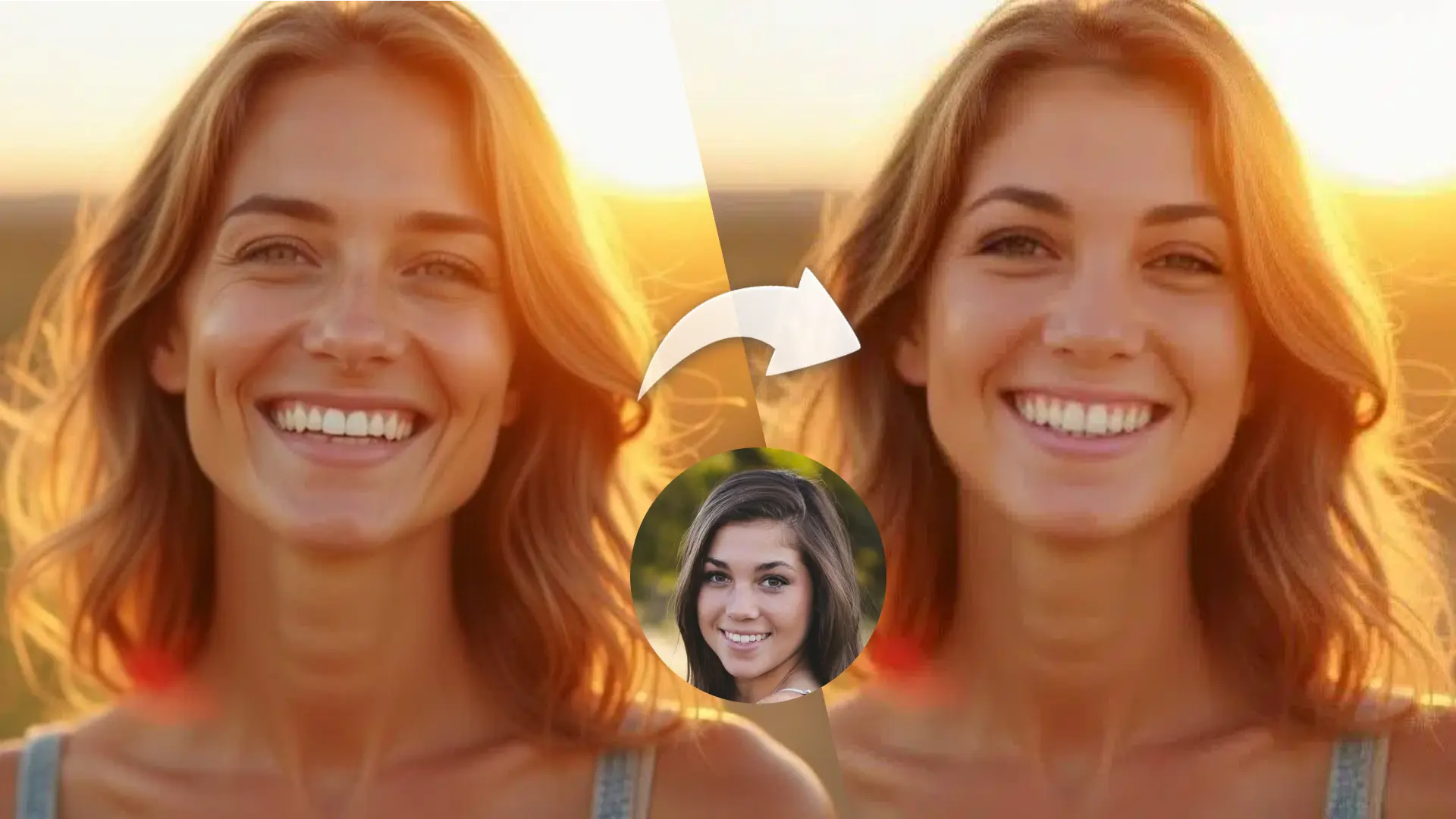 AI-powered photo face swap comparison showing precise facial alignment with landmark detection and natural pose matching